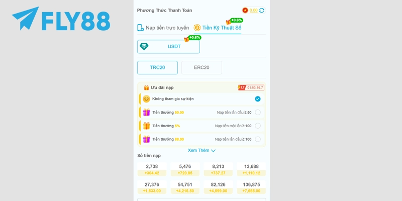 Cách Nạp Tiền FLY88 Siêu Tốc Với 3 Kênh Thanh Toán Online 16 Chọn phương thức nạp tiền kỹ thuật số tại trang cá nhân FLY88